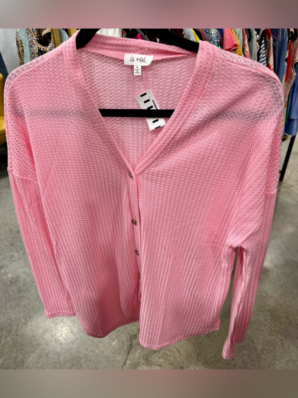 LA MIEL Pink Button-Front Textured Knit Top